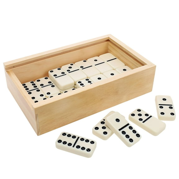 WE Games Double 6 Ivory Colored Dominoes with Black Dots in Natural Wood Case