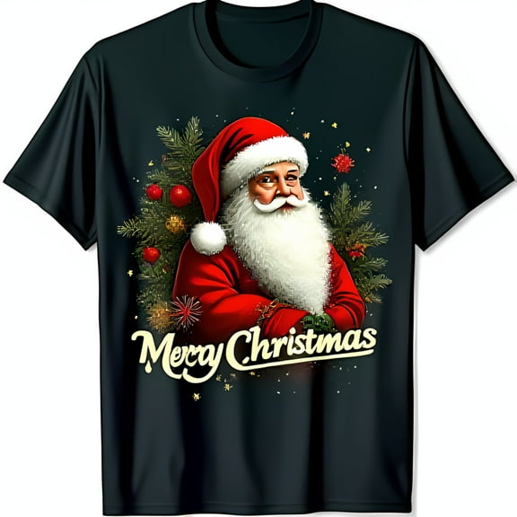 Jolly Santa Claus Christmas T-Shirt Festive Design with Merry Christmas