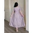thumbnail image 2 of Lilac Purple Womens Square Neck Puff Sleeve Fit & Flare Midi Dress With 3D Floral Embellishment, 2 of 6