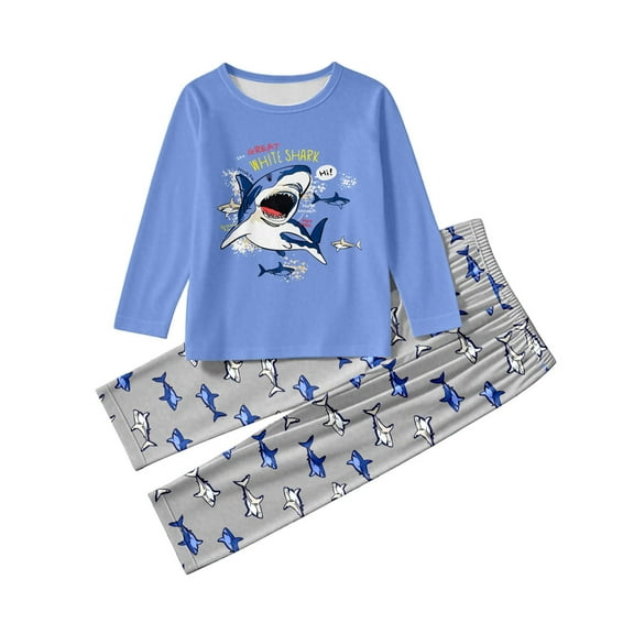 WOYY Toddler Girls Outfits Shark Print Long Sleeve Top Pants Sleepwear Set, Sizes 2-3T