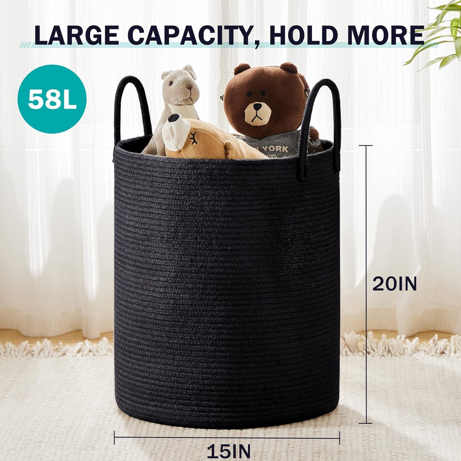 YOUDENOVA Laundry Hamper Basket, Woven 58L Tall Laundry Basket for Blanket Organizer- Nursery Hamper for Bedroom And Bathroom Storage