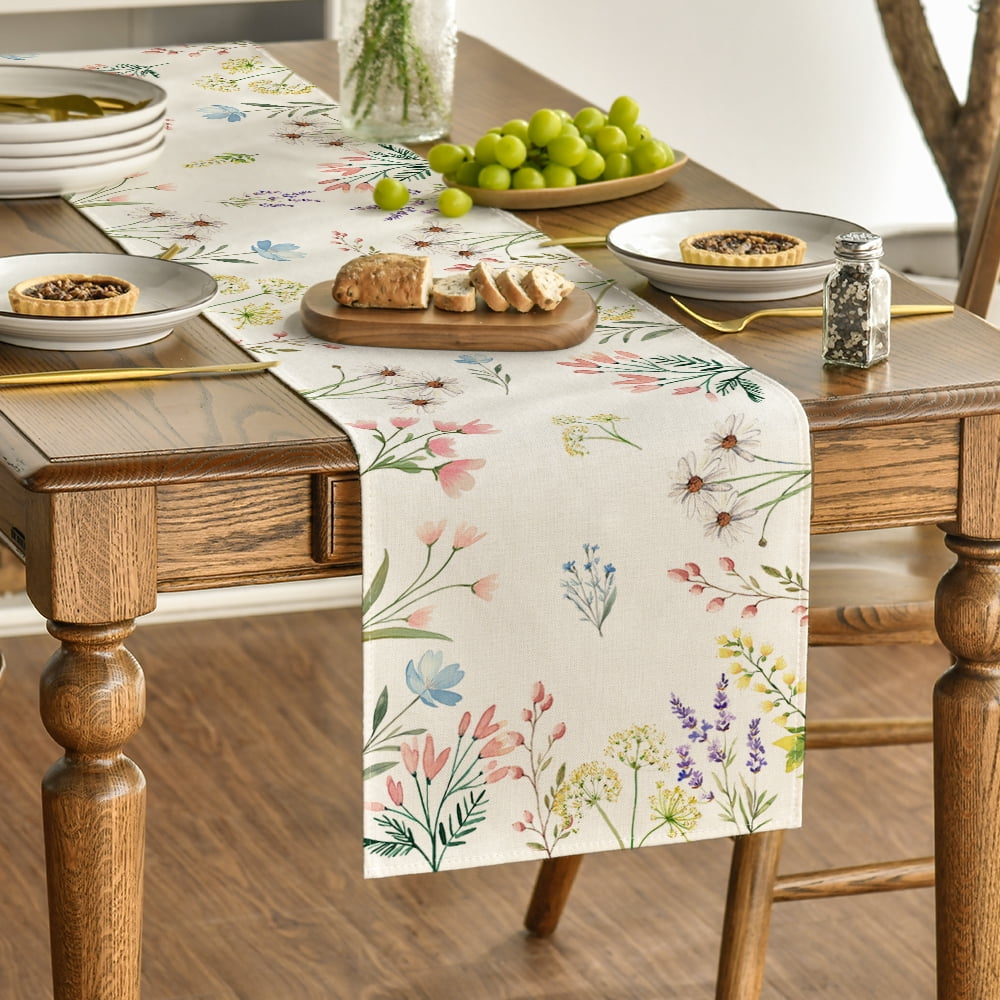 Sm:)e All Seasons Seasonal Decorative Set of 4 Table Runner for Dining Table 13 x 72 Inch, Spring, Summer, Autumn and Winter， Farmhouse Kitchen Dining Room Decoration