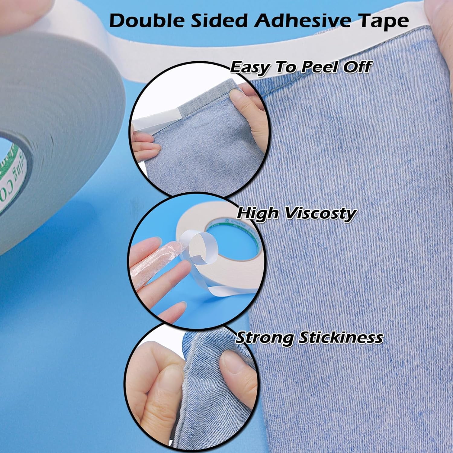 Double Sided Sticky Fabric Tape,1 Inch x 200 Feet Hem Tape No Sew No Iron,Double Sided Hemming Tape for Clothes, Pants, Curtains, Crafts and DIY Projects,Thin and Removable