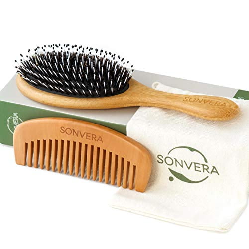 Boar Bristle Hair Brush Set for Men and Women - Boars Hair Brush for Thick  Thin Curly Fine Hair - Detangling Brush Set with Wooden Hairbrush Bamboo  Comb and Travel Bag 