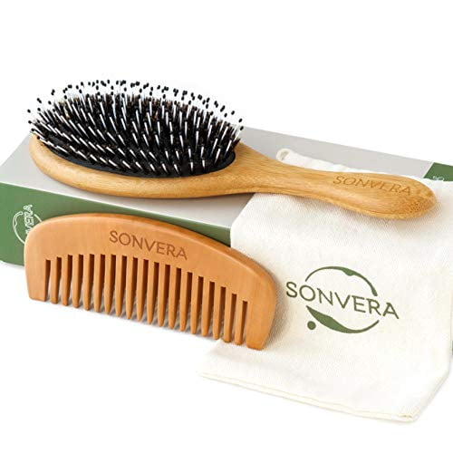 Boar Bristle Hair Brush Set for Men and Women - Boars Hair Brush for Thick Thin Curly Fine Hair - Detangling Brush Set with Wooden Hairbrush Bamboo Comb and Travel Bag Boar Bristle Hair Brush Set for Men and Women - Boars Hair Brush for Thick Thin Curly Fine Hair - Detangling Brush Set with Wooden Hairbrush Bamboo Comb and Travel Bag