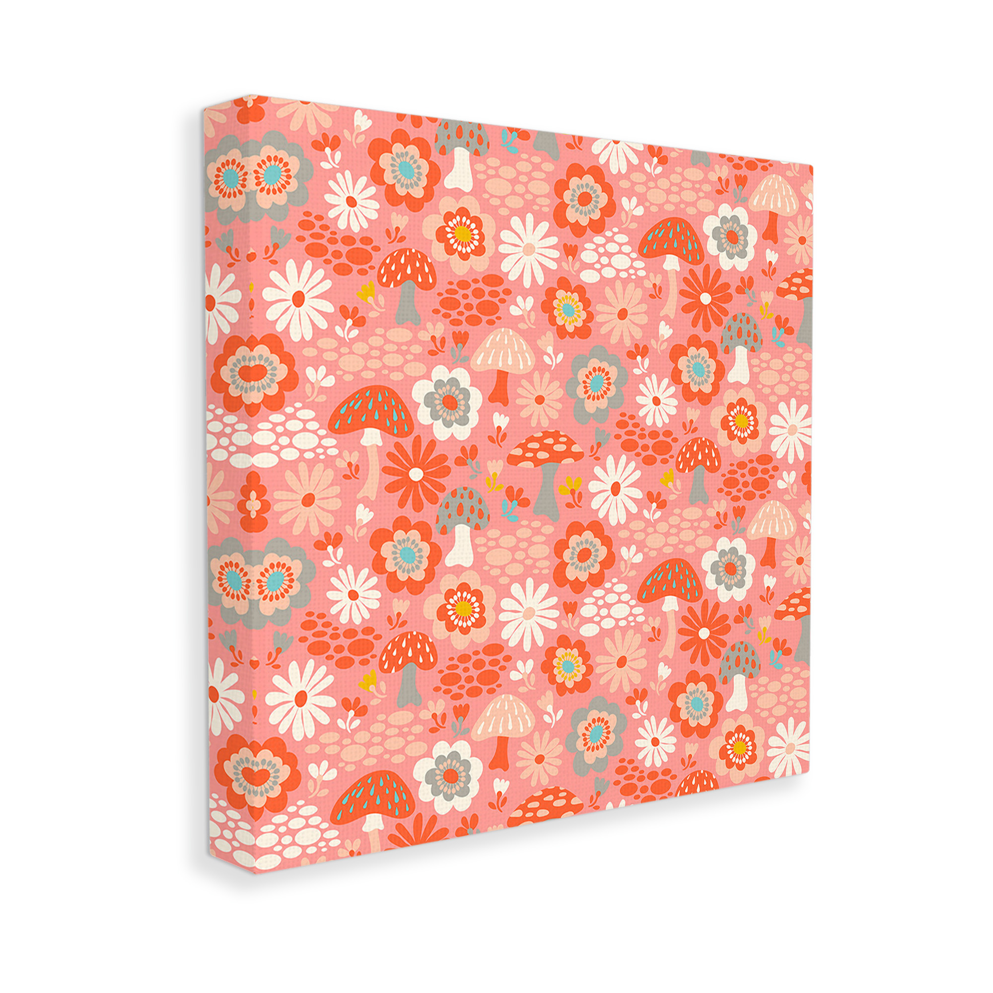 Stupell Industries Mushroom & Floral Pattern Botanical & Floral Painting Gallery Wrapped Canvas Art Print Wall Art, 17 x 17