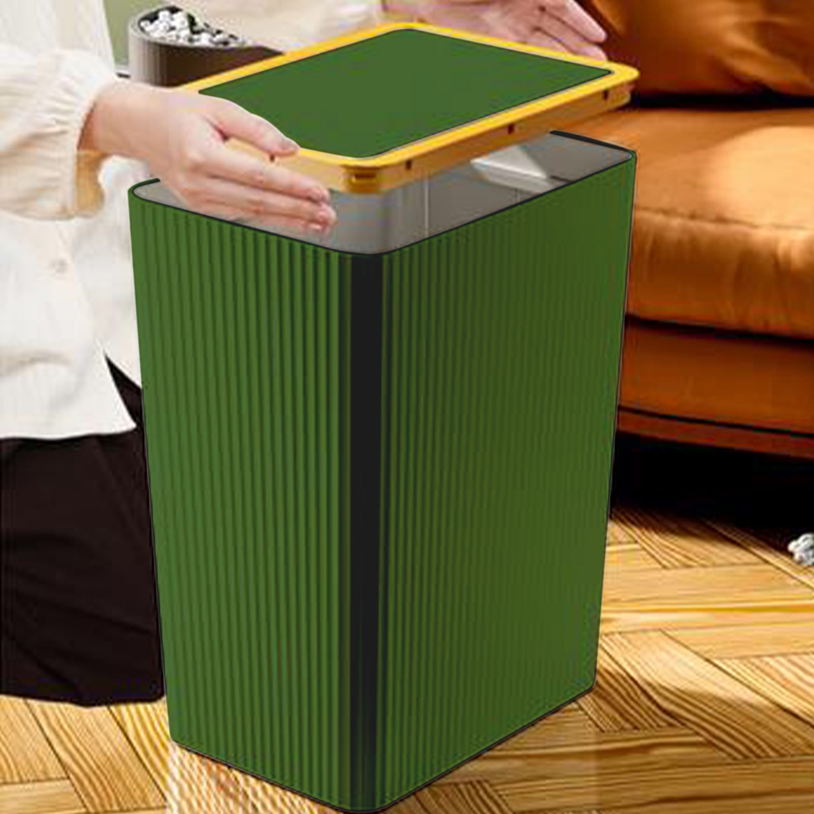 Kingfansion Press Lid Trash Can for Bathroom Kitchen, ABS Odor-Sealing Garbage Bin with Modern Design, 27x26cm Hygiene Household Bin for Bedroom Living Room Office, Green