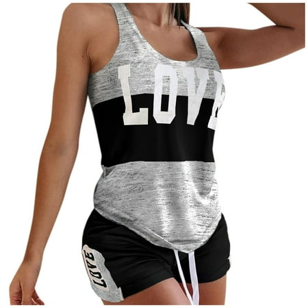 

KDDYLITQ Womens Pajama Set2 Piece PJ Sets Cami Top and Shorts Loungewear Nightwear Print Sleepwear Gray XL