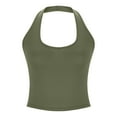 thumbnail image 6 of Fanxing Womens Halter Neck Tank Tops Slim Fitted Sleeveless Going Out Tops Y2K Stretchy T Shirts Army Green,XXL, 6 of 8