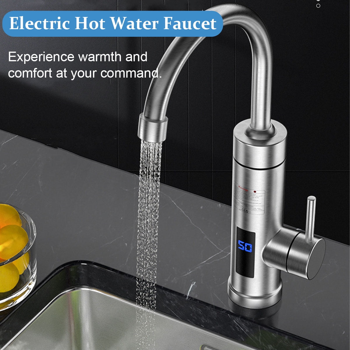 Electric Tankless Water Heater Faucet, 110V Instant Hot Water with Temperature Display for Kitchen and Bathroom Sink,Inverter Constant Temperature 304 Stainless Steel Model (Swing Spout)