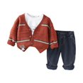 thumbnail image 2 of Toddler Boys Knit Cardigan and Denim Pants Set Long Sleeve Button Down Sweater Top and Elastic Waist Trousers Outfit, 2 of 8