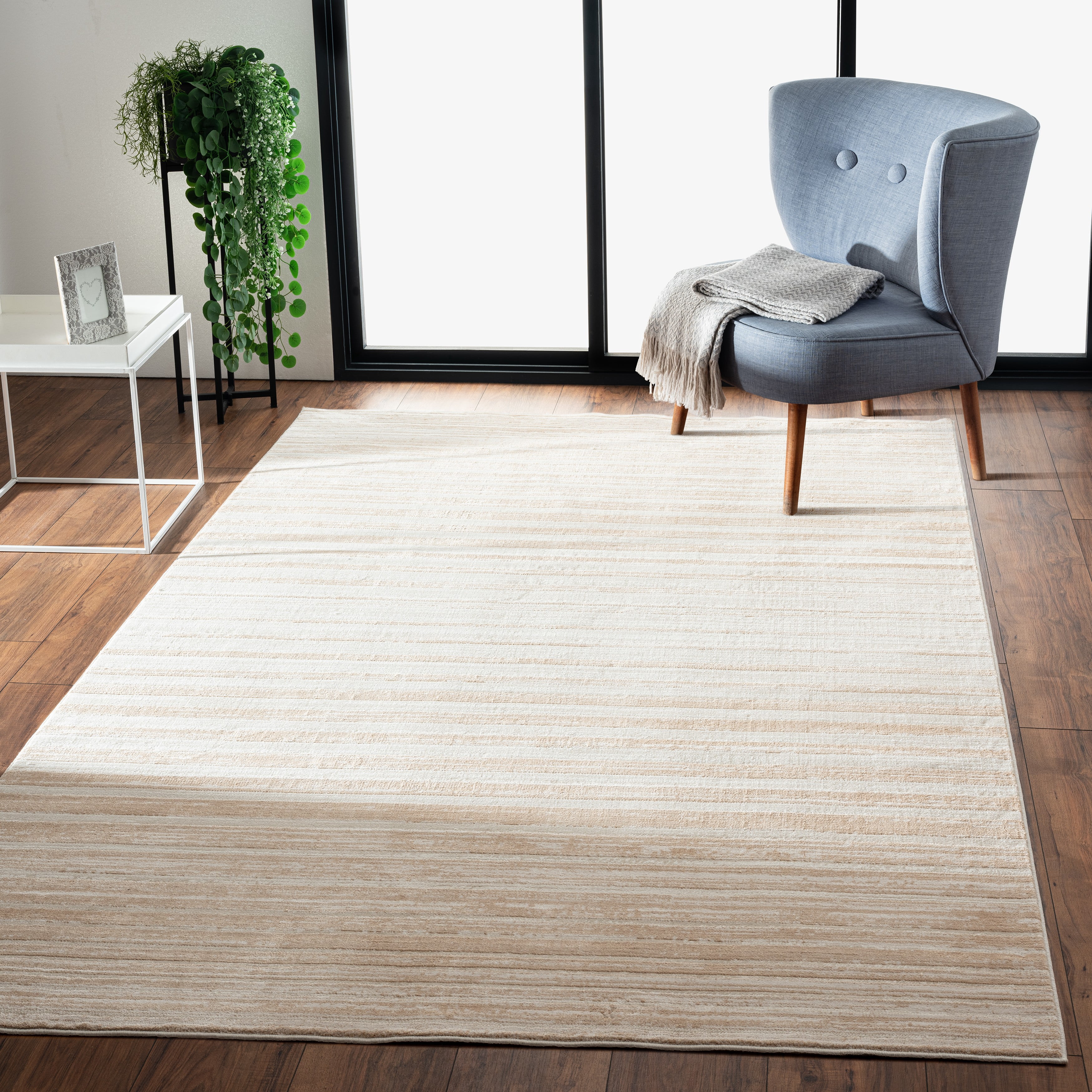 LR Home Imara Hany Cream/Beige Transitional Striped Polyester Area Rug, 9'6" x 13'