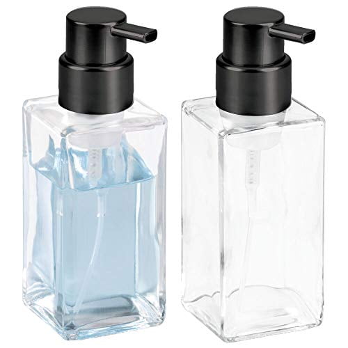 mDesign Modern Square Glass Refillable Foaming Hand Soap Dispenser Pump