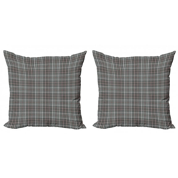 Abstract Throw Pillow Cushion Cover Pack of 2, Plaid Inspired Classic Design of Diagonal Streaks Composing Squares, Zippered Double-Side Digital Print, 4 Sizes, Blush Grey and Pale Grey, by Ambesonne