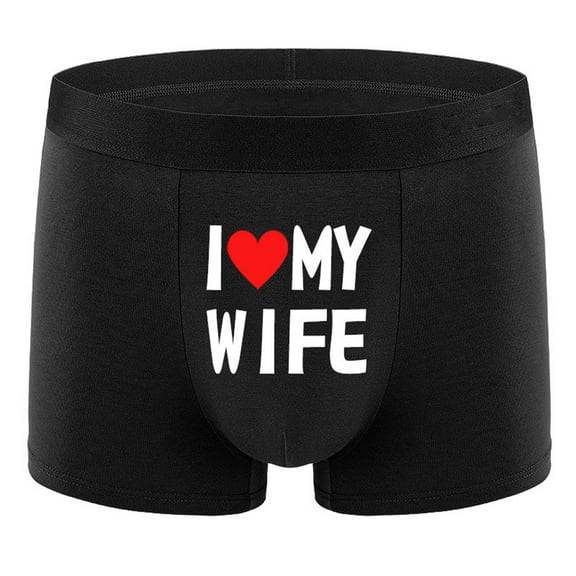 Evdexr Men's Boxer Briefs Heart Print Cotton I Love My Wife Pattern Underpants Wicking Moisture Trunks Black XL