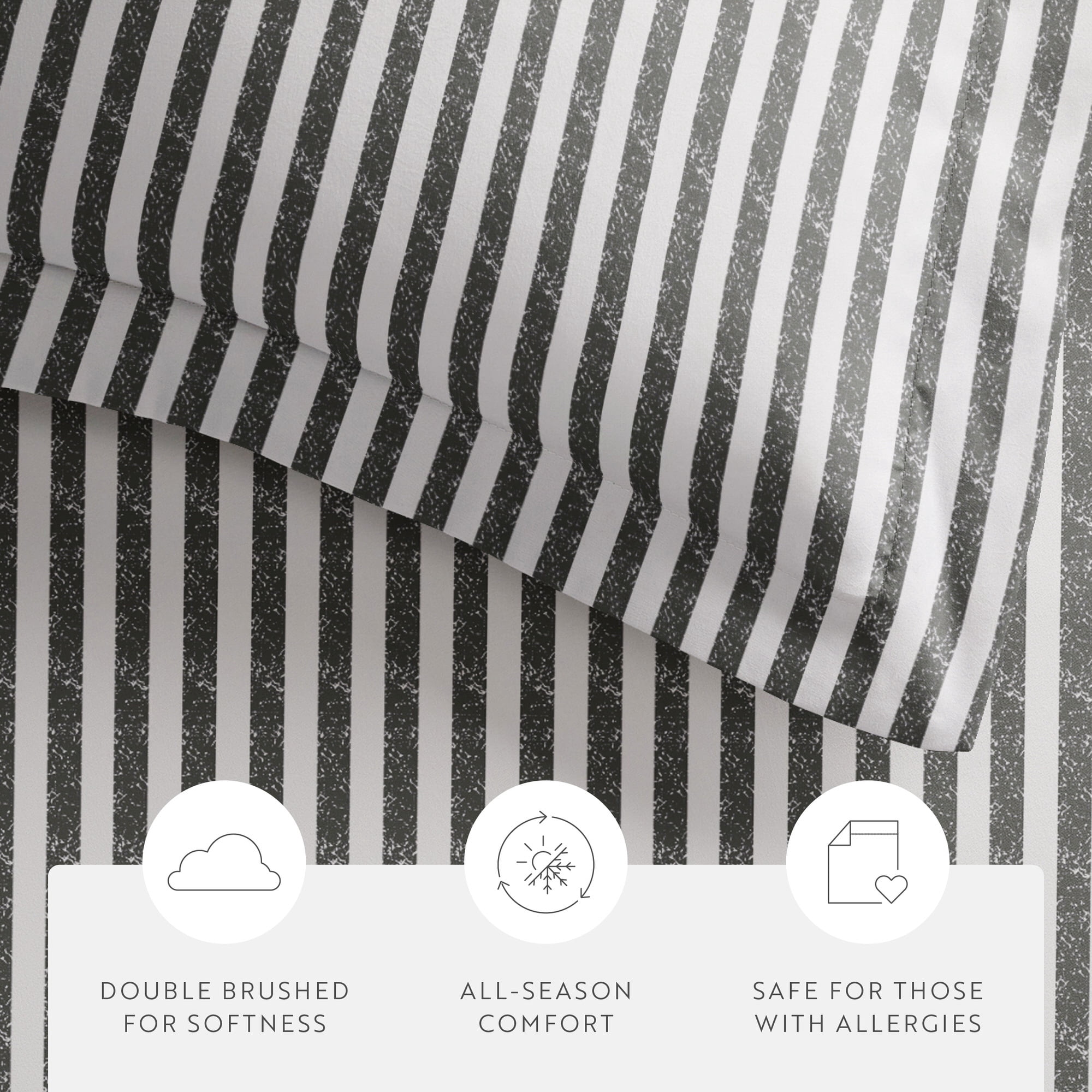 Noble Linens Gray Puffed Rugged Stripes Duvet Set 3-Piece Duvet Cover Set, Full/Queen