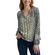 Lucky Brand Women's Geo Print Blouson Sleeve Jersey Top Black Size X-Small