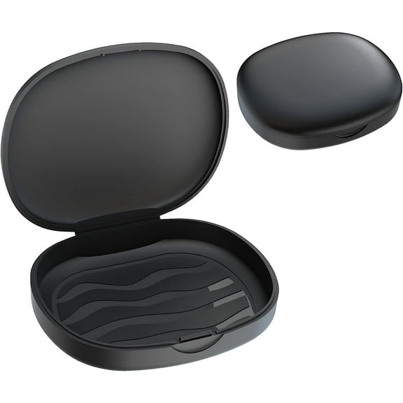 2PCS Retainer Case Denture Case: Orthodontic Dental Case, Slim Braces Case, Mouth Guard Case, Denture Box, Teeth Aligner Case, Night Guard Case Container Storage Holder Black