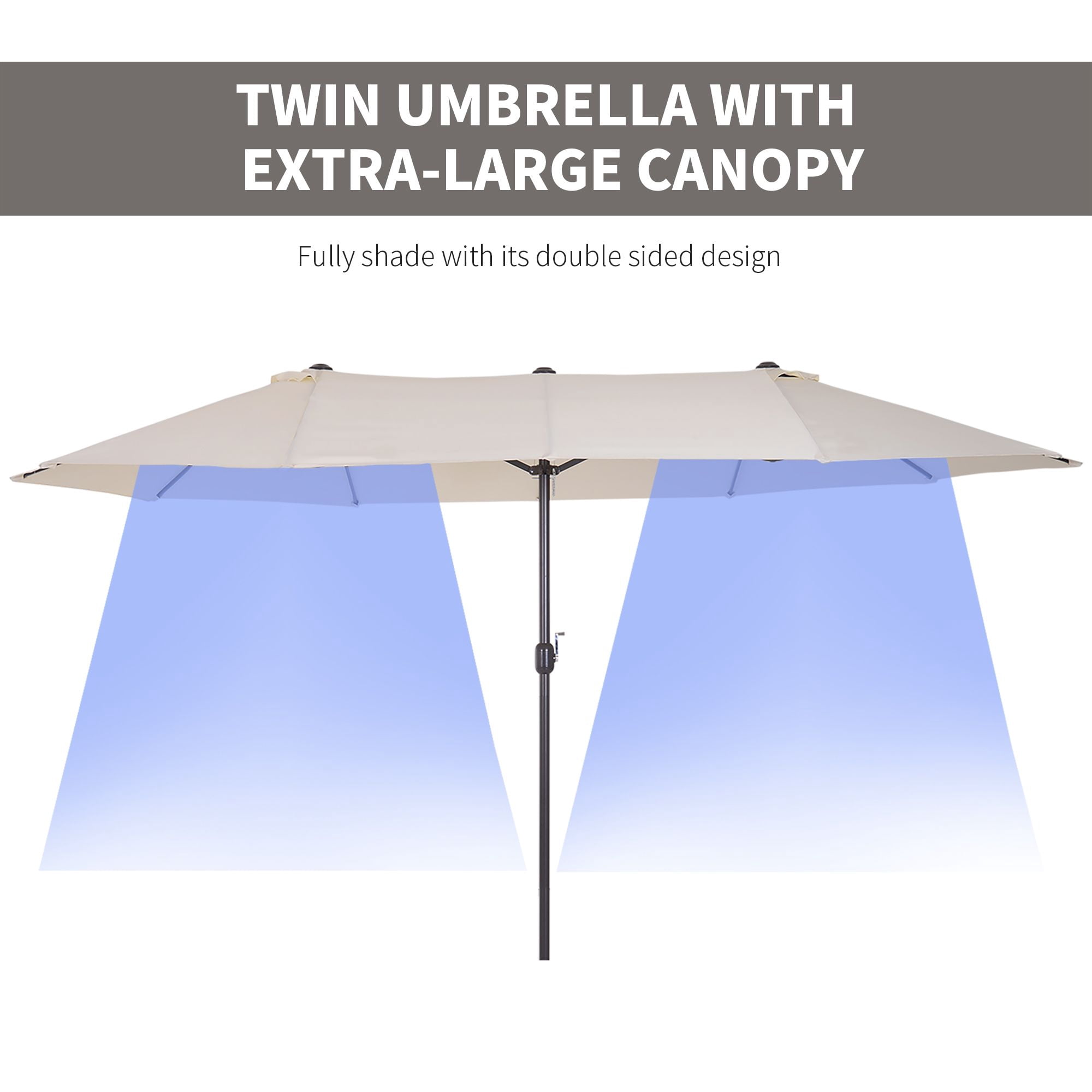Outsunny 15ft Double-Sided Patio Umbrella, Extra Large Cream White Market Parasol with Crank Handle, UV Resistant Polyester & Steel Ribs for Backyard, Deck, Pool, and Garden