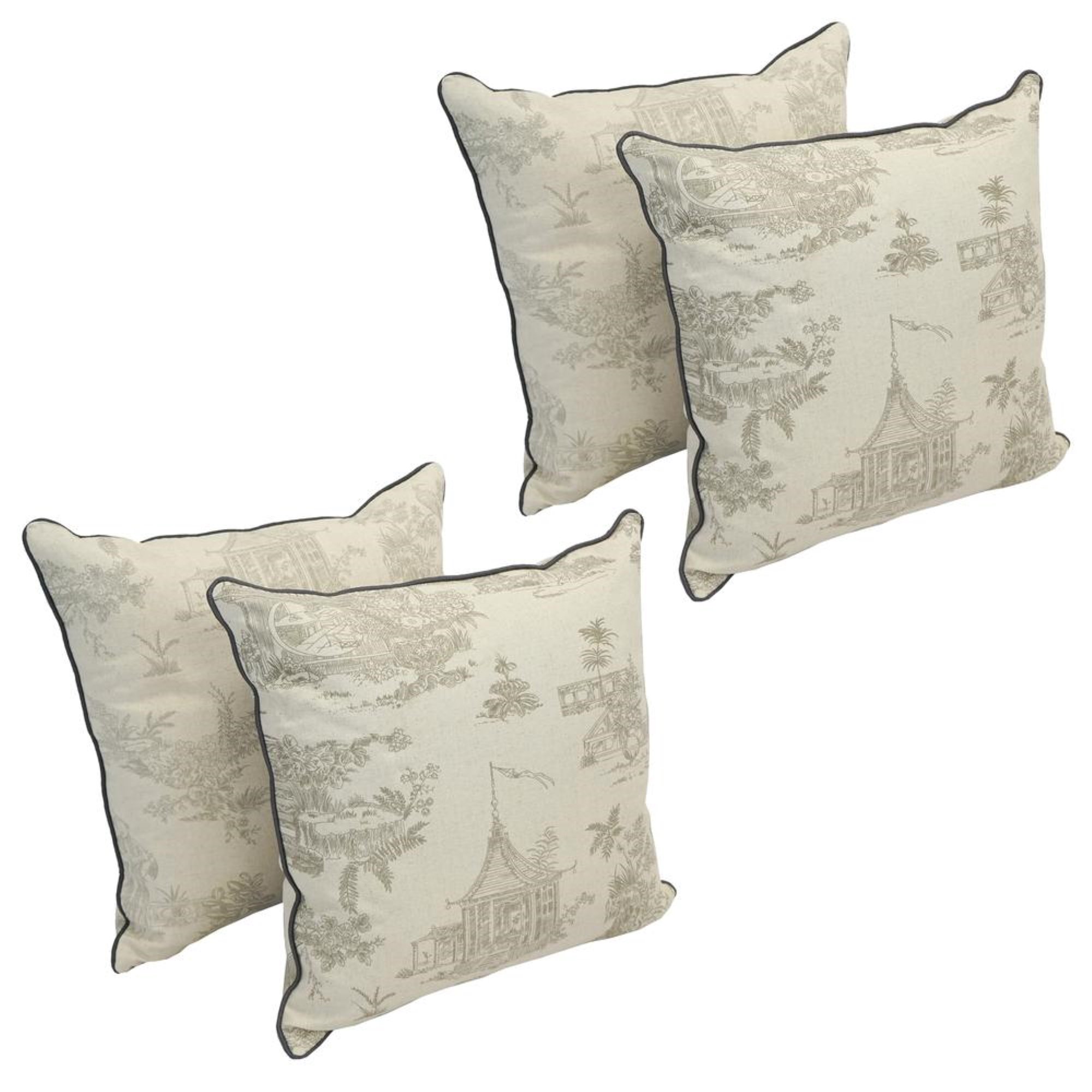 Blazing Needles 18-inch Corded Throw Pillows with Inserts (Set of 4) - Cottage Sketching