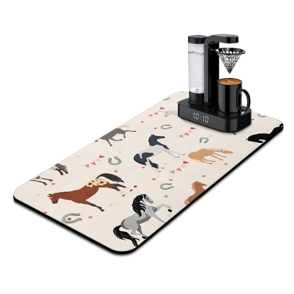 Geometric Horse Coffee Bar Mat Modern Absorbent Mat for Countertops, Minimalist Art, Slip-Resistant