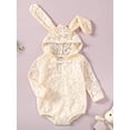 thumbnail image 3 of Bslissey Baby Girls Lace Hoodie Romper Long Sleeve Bunny Ears Hooded Bow Hollowed Jumpsuit 3M 6M 12M 18M 24M Infant Toddler Cute Spring Bodysuit for Casual Daily, 3 of 9