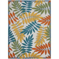 10 x 13 ft. Ivory Floral Non Skid Indoor & Outdoor Rectangle Area Rug - Ivory and Blue - 10 x 13 ft.