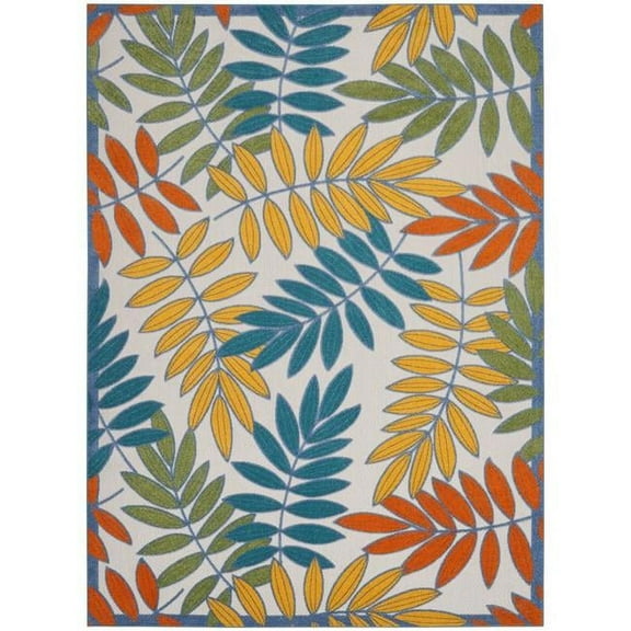10 x 13 ft. Ivory Floral Non Skid Indoor & Outdoor Rectangle Area Rug - Ivory and Blue - 10 x 13 ft.