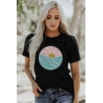 thumbnail image 1 of ABPHQTO Camiseta negra con estampado gráfico de amaneceres en el mar para mujer, 1 of 5