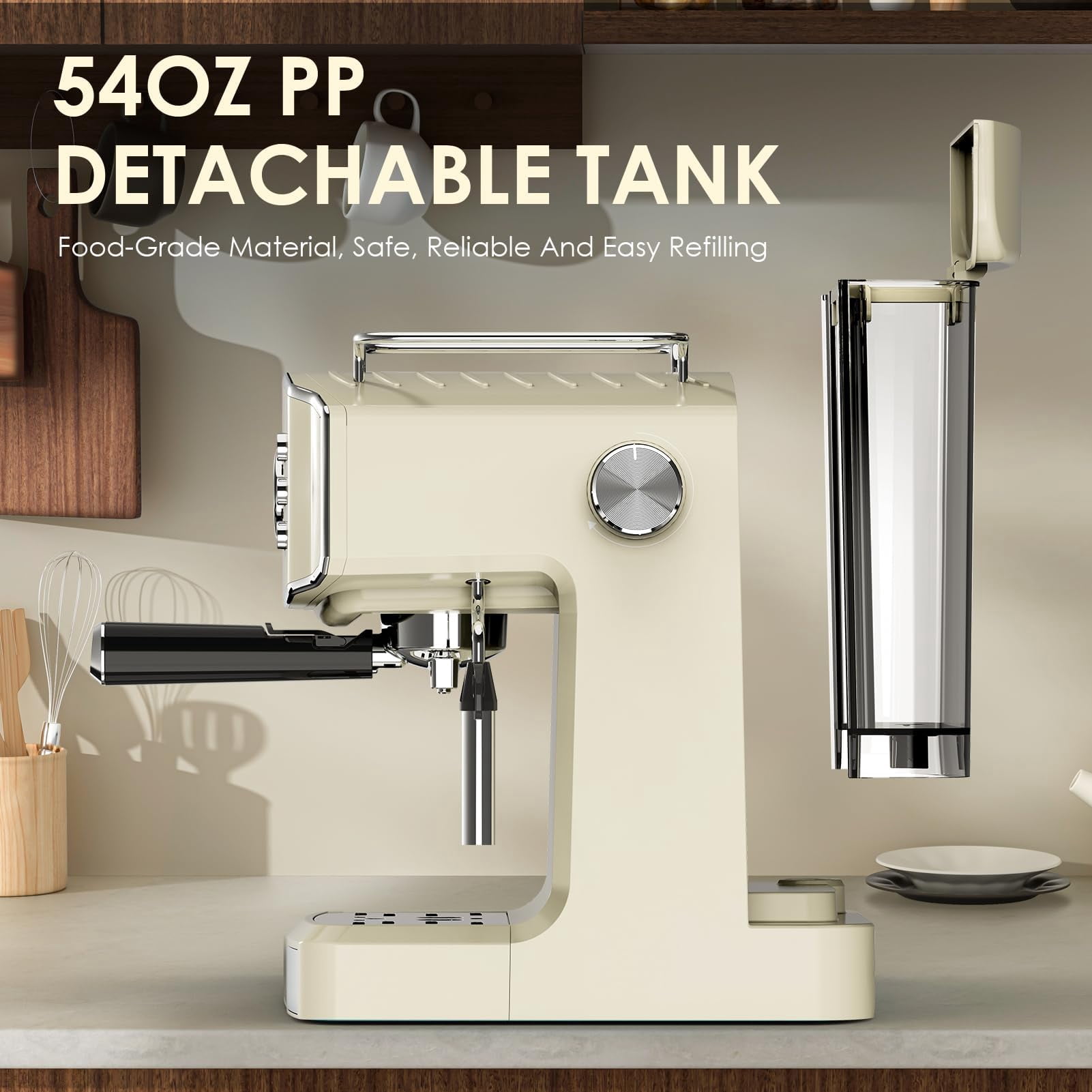 20 Bar Espresso Machine with Milk Frother, ESE Pod Compatible, Pressure Gauge, 54 oz Food-Grade PP Removable Water Tank, Ideal for Home Barista,Griege