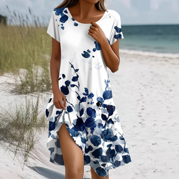 Summer Dresses for Women Boho Beach Dress Sleeveless Sundresses with Pockets Casual Loose Tank Tshirt Sun Dress