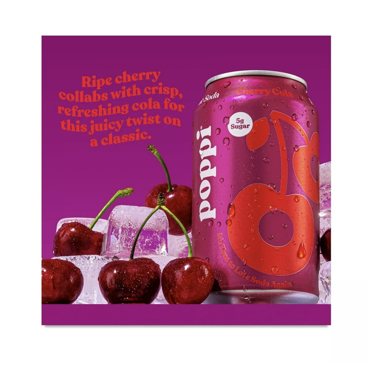 poppi Cherry Cola Prebiotic Soda, 12 oz, 4 Pack Cans - Walmart.com