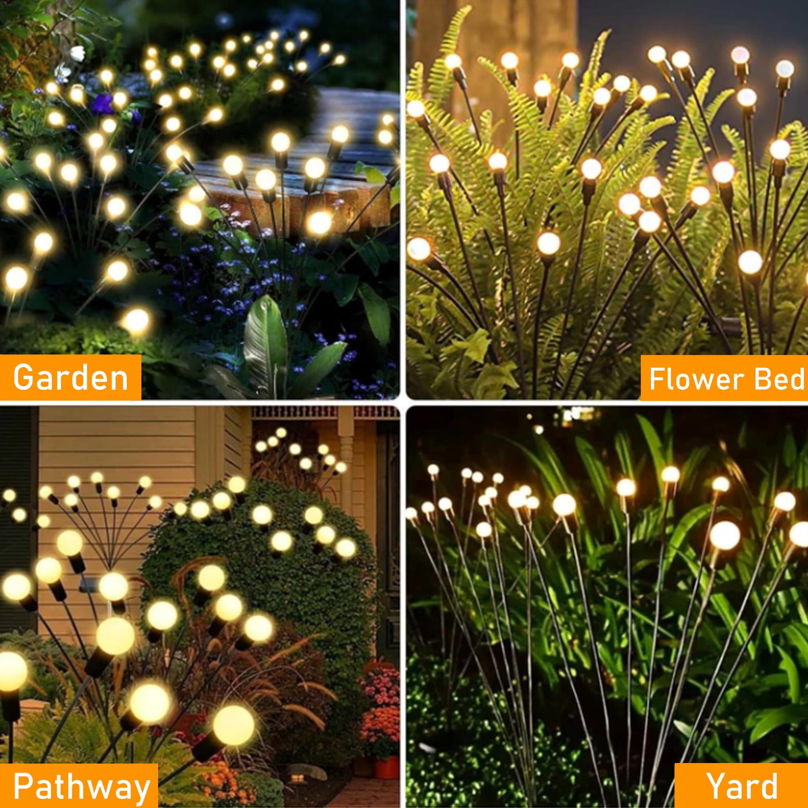 YTKUS Solar Garden Lights Outdoor Waterproof 2 Lighting Modes 6 pack 32 LED Solar Swaying Lights Firefly Path Lights Warm White