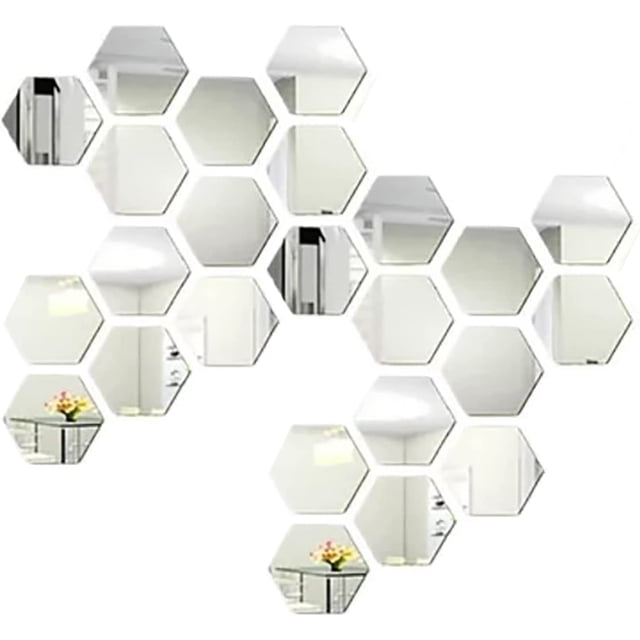 24 pz Adhesivo De Pared Decorativo 3d HappyWare Acabado Espejo Plata 100148