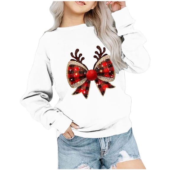 Lovskoo Children's Casual Pullover,Kids Round Neck Long Sleeved Sweatshirt Top With Patterns 9 Years White