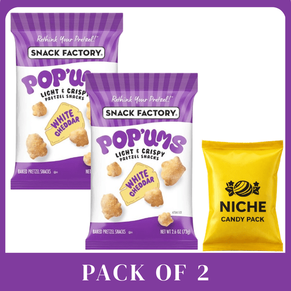 Snack Factory Pop'ums White Cheddar Chips, 2.6 oz Grab Bag, Pack of 2-with candy pack