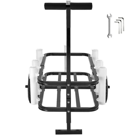 KFFKFF Sand Fishing Trolley, Supports up to 200 lbs, Equipped with Dual 11" Rubber Balloon Wheels for Easy Sand Maneuvering, Sturdy Steel Construction Beach Cart Featuring 7 Fishing Rod Holders