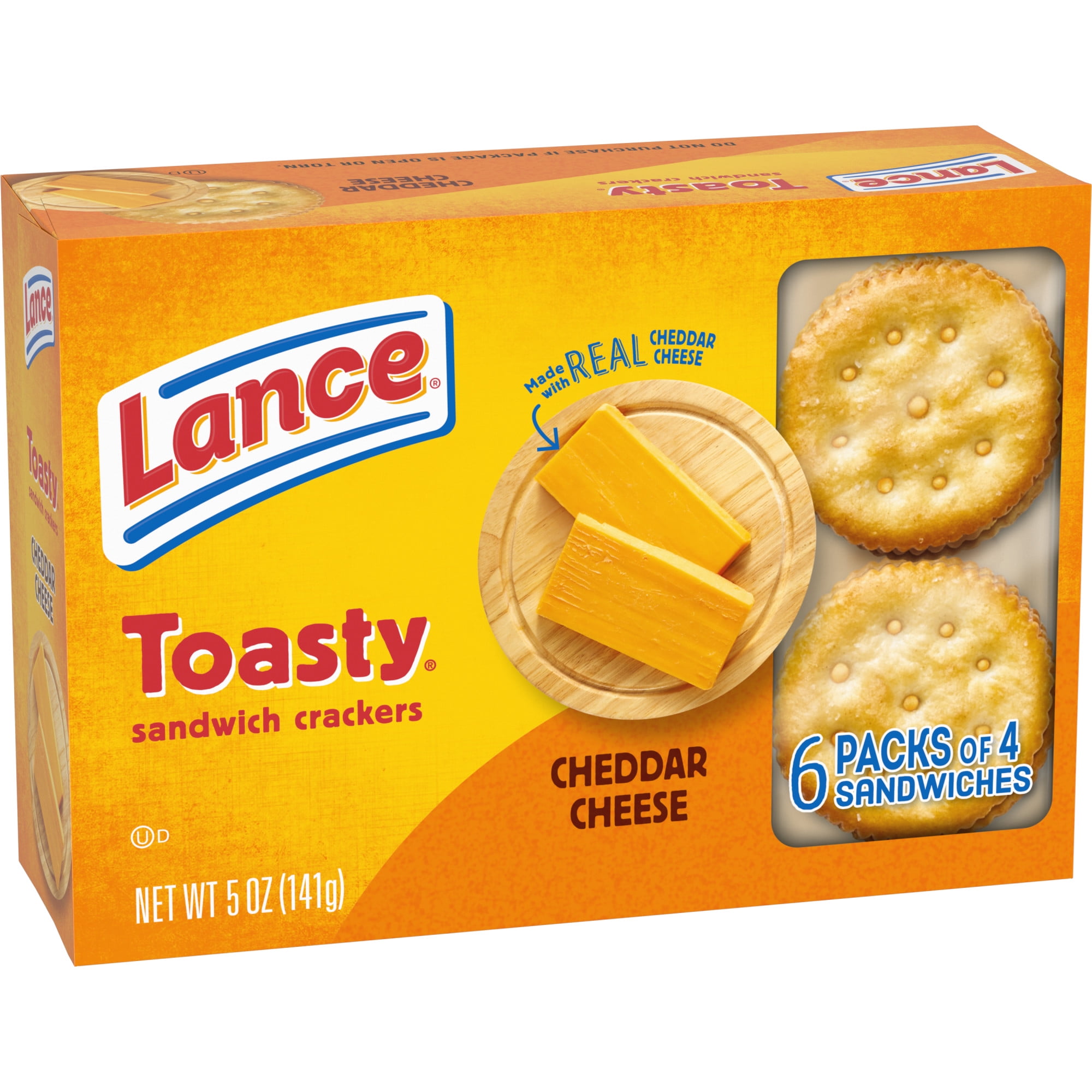 Lance Sandwich Crackers, Toasty Cheddar, 6 Individually Wrapped Packs, 4 Sandwiches Each