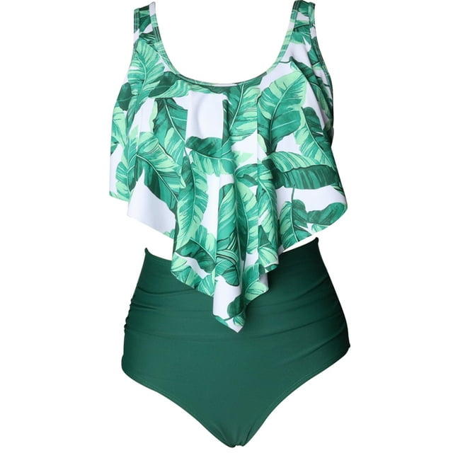 ITFABS Mommy and Me Swimsuit Solid Color/Printed Bra Panty 2-Piece Bikini Set