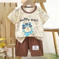 thumbnail image 2 of ZACPNCV Baby Girls Summer Outfits Set Kids Short Sleeve Top T-Shirt and Shorts Clothing Sets Khaki 8-9 Years, 2 of 4