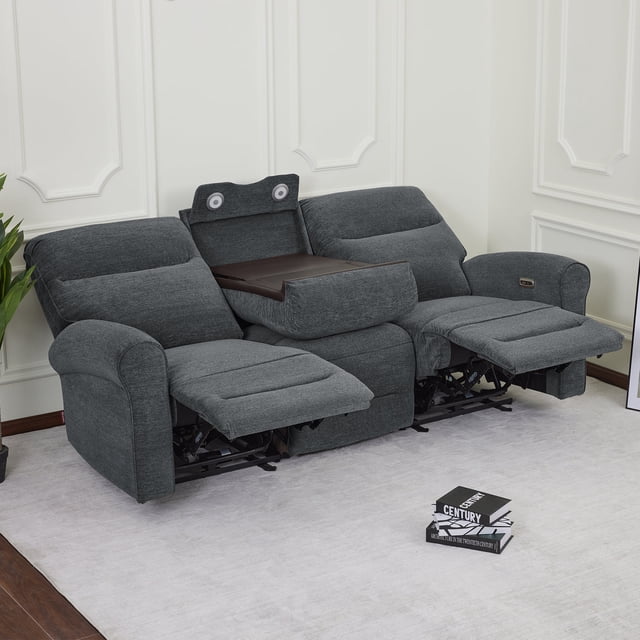 MCombo 87.8" Small Table, Wall Hugger, USB Ports Sofa, Dark Grey