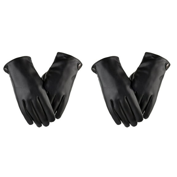 FENGGUIQU Warm Winter Gloves for Men and Women, Black PU Outdoor Sports Gloves, 2 Pairs, Size 9.4x4.3in
