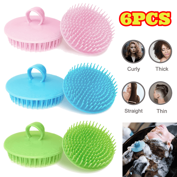 6pcs Hair Scalp Scrubber, Plastic Dandruff Cleaning Brush, Shower Scalp Shampoo Brush, Scalp Massager Comb