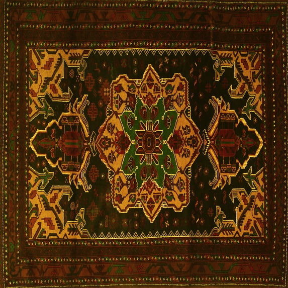 Ahgly Company Machine Washable Indoor Square Persian Yellow Traditional Area Rugs, 6' Square