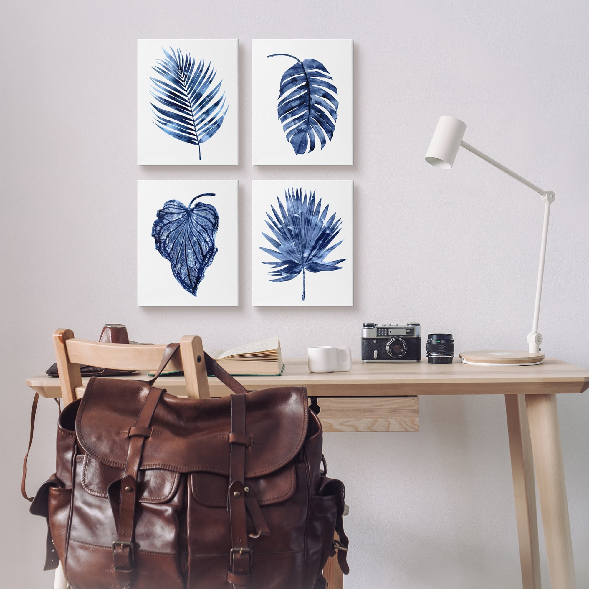 Stupell Industries Varied Blue Leaves Simple Botanical Plant Shapes Graphic Art Gallery Wrapped Canvas Print Wall Art, Set of 4, Design by Melonie Miller