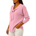 thumbnail image 5 of WULMLEO Women's Solid Color Ribbed Knit Sweaters Bow Tie Neck Long Sleeves Cozy Fashionable Fall/Winter Top Pink M, 5 of 5