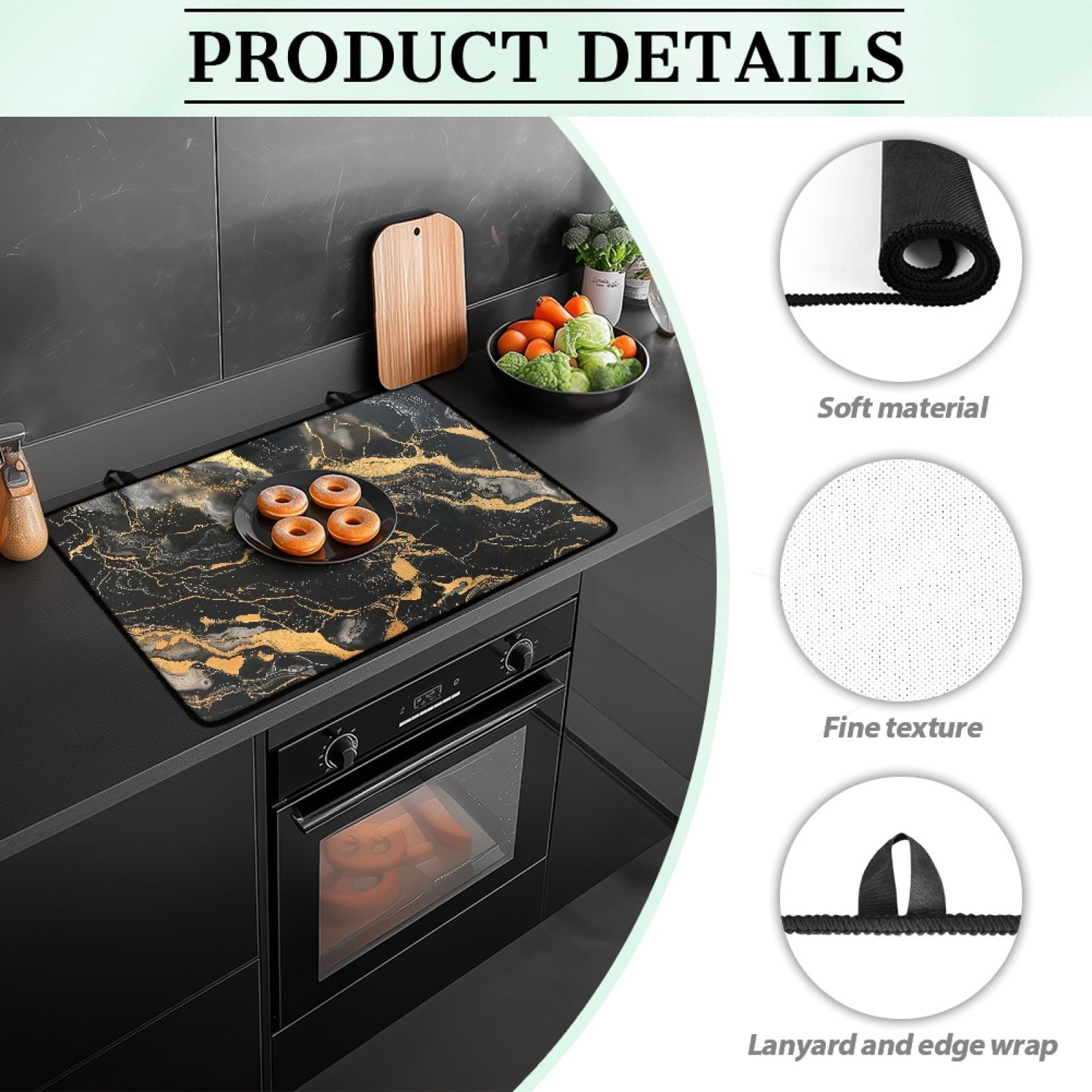 Renewold Stove Cover for Stove Top, Ceramic Stove Top Cover Mat Scratch Resistant Oil Resistant Stovetop Cover Oven Mat Protector for Kitchen Decor, Black Gold Marble