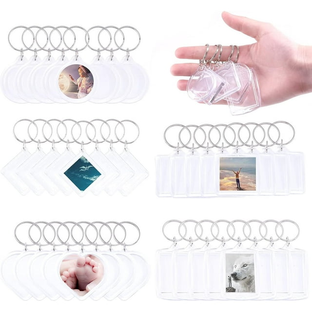 PinesC 40Pcs Pendant Picture Frame Keyrings, Make Your Own Keyring Kit, Central Pendant for Kids To Assemble And Attach To Key Rings And Bags Transparent