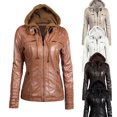 thumbnail image 2 of Chaqueta con capucha con capucha de cremallera con capucha de cuero de Faux de la mujer Abanopi XXXXXL, 2 of 5
