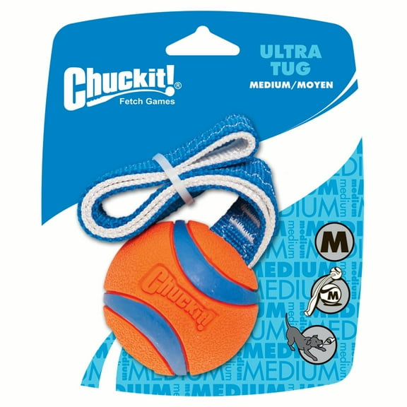 Chuckit! Ultra Fetch Rugged Rubber Dog Ball Tug Toy, for Dogs 20-60 lb, Medium, Orange